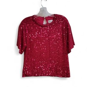 Saylor Pink Sequined Short Sleeve Top Polyester/Spandex‎ Women's Small